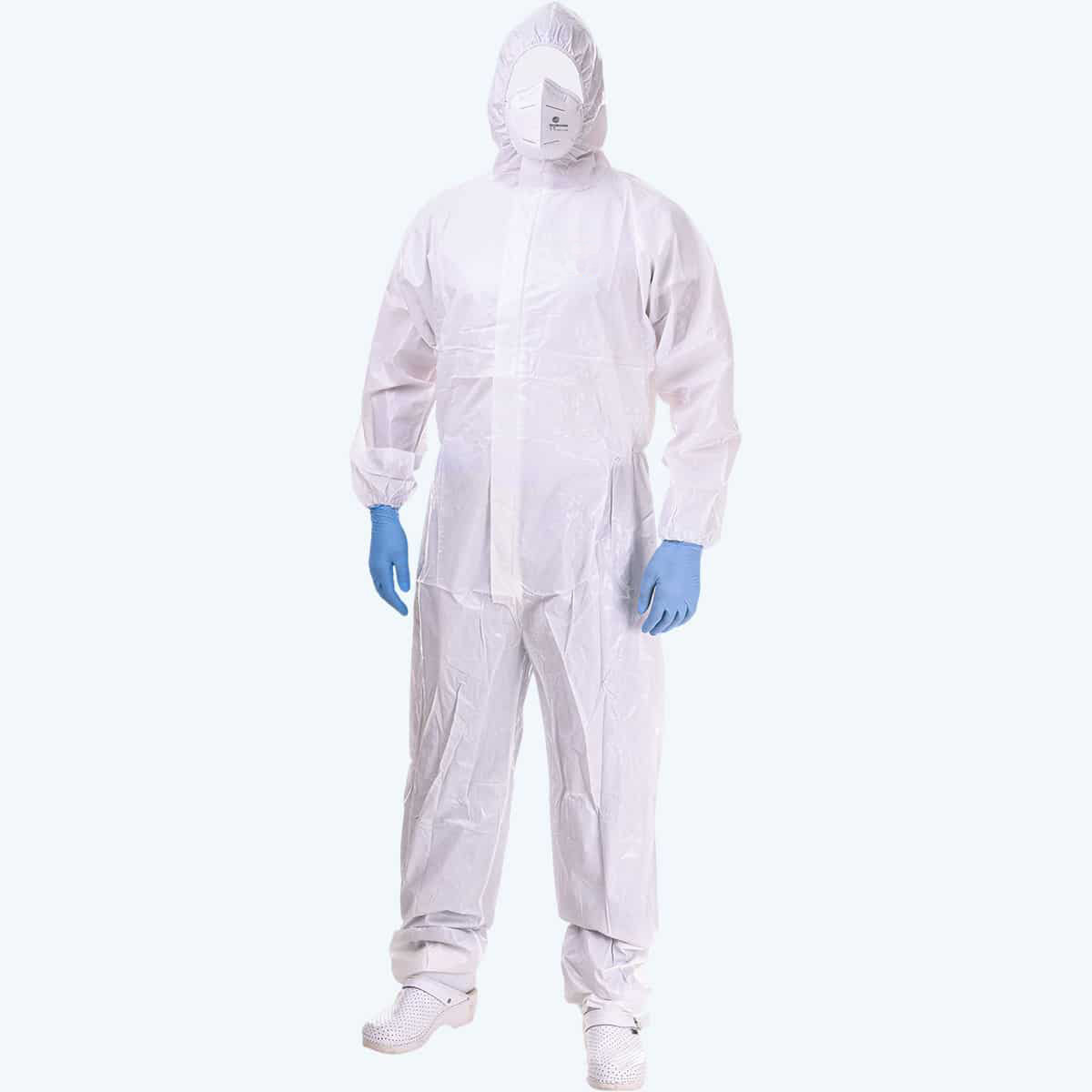 Auger Disposable Full-Body Protective Coverall Isolation Suit with Hood and Elastic Cuff 